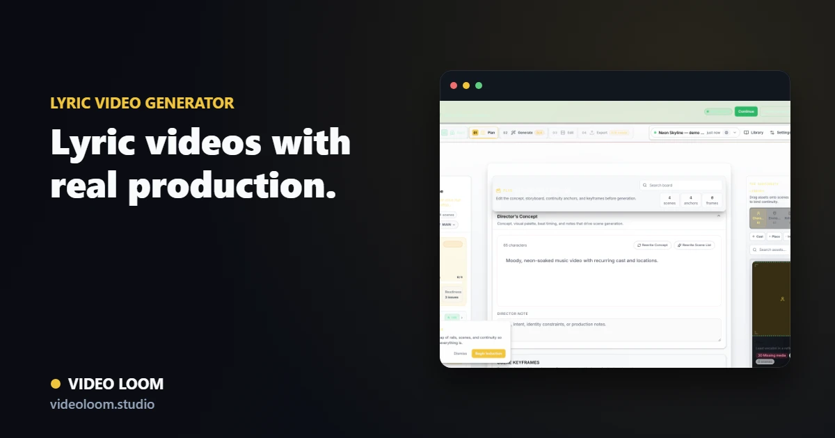 Lyric video planning with caption-ready scenes in Video Loom