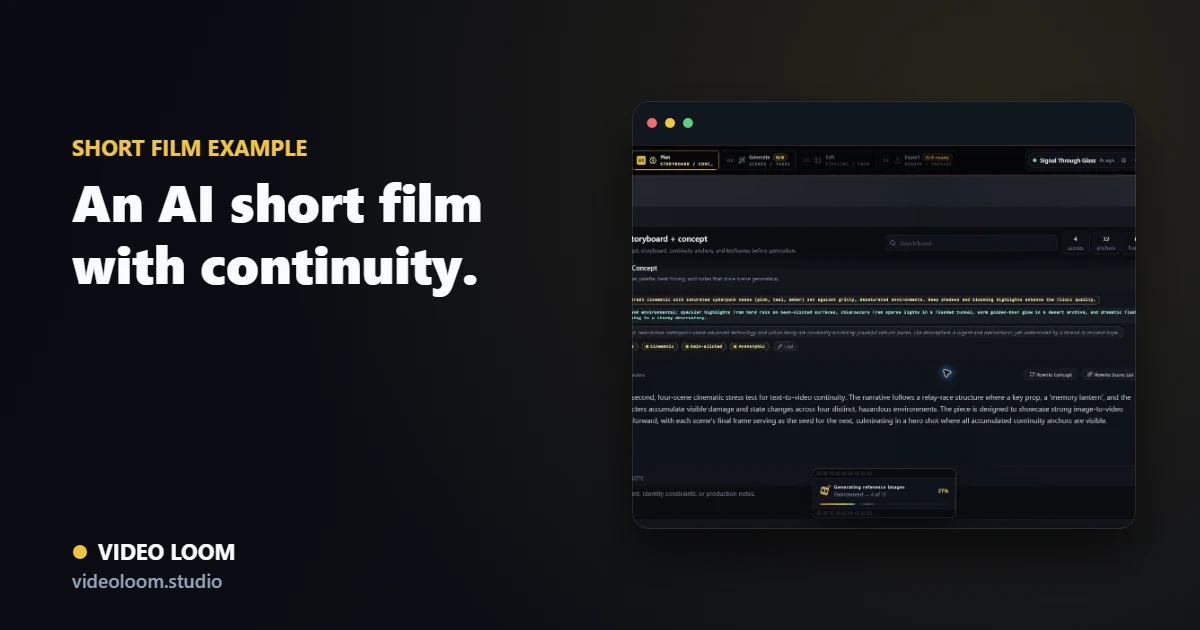 Video Loom short-film storyboard with recurring cast and locations